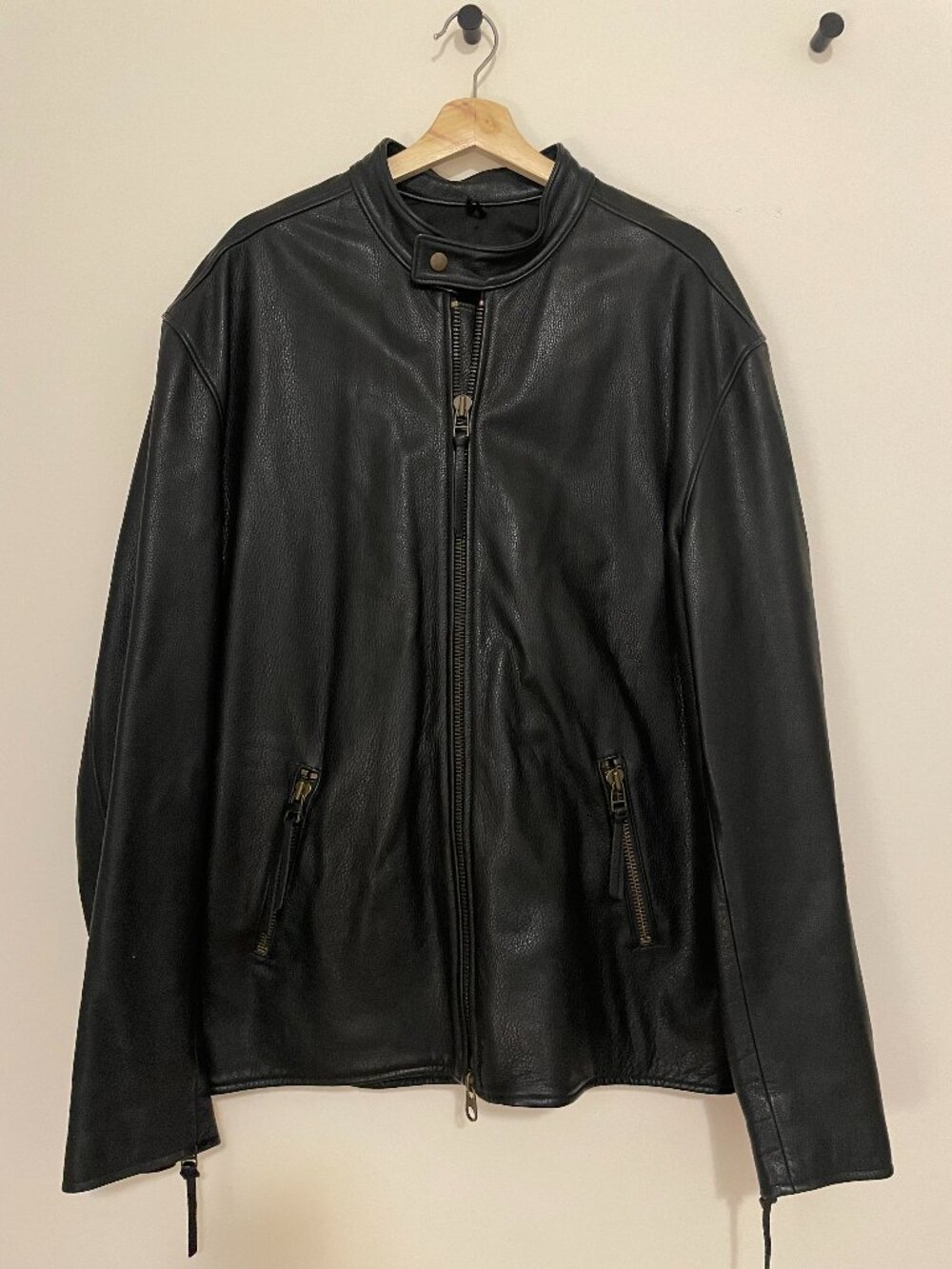 Roots Black Leather Jacket Men’s XXL Moto Style